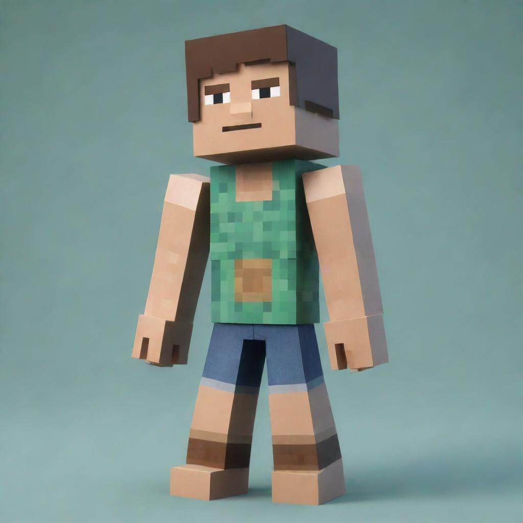 A unique fusion of a Roblox character and a Minecraft character, displaying the cubic structure and pixelated detail of Minecraft combined with the human-like figure and characteristic features of Roblox.