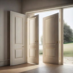 An image of a house with two doors; one door is open with soft light coming out, and the other is closed, reflecting the theme of doors of opportunity and uncertainty