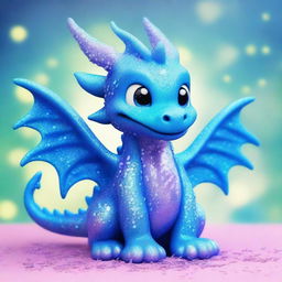 A cute azure blue dragon covered in glittering sprinkles, with a friendly expression and playful pose