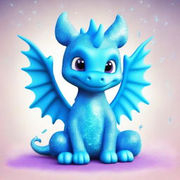 A cute azure blue dragon covered in glittering sprinkles, with a friendly expression and playful pose