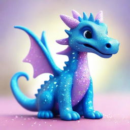 A cute azure blue dragon covered in glittering sprinkles, with a friendly expression and playful pose