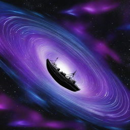 A ship navigating the magnetized interstellar medium with a starry sky background