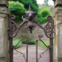 An old antique iron gate with intricate designs and a weathered look