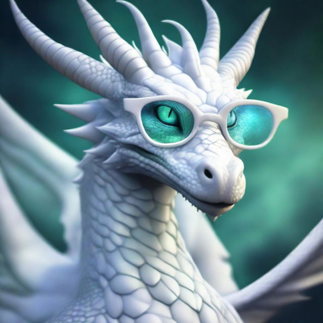 A large, majestic white dragon wearing a pair of spectacles