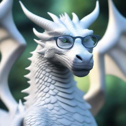 A large, majestic white dragon wearing a pair of spectacles