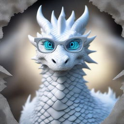 A large, majestic white dragon wearing a pair of spectacles