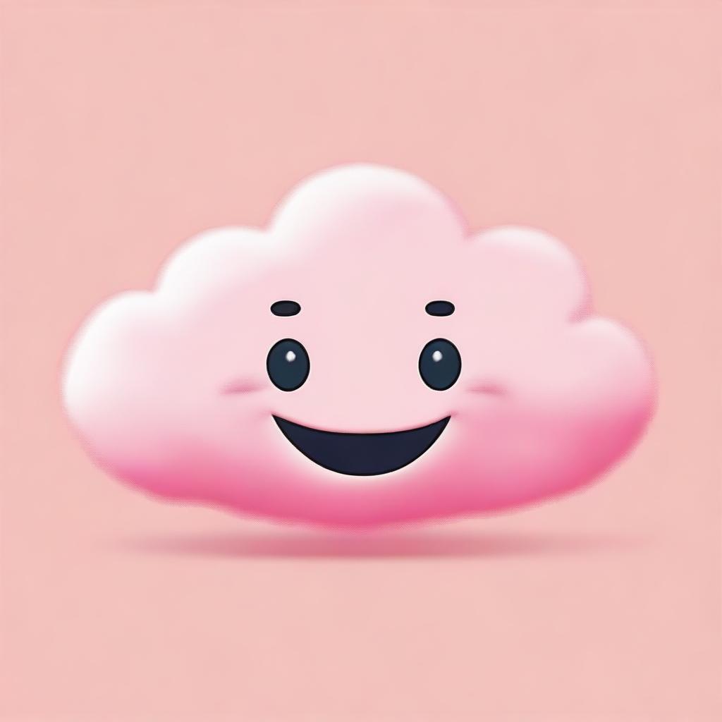 A cute, tiny pink fluffy cloud with a big, smiling face on a white background