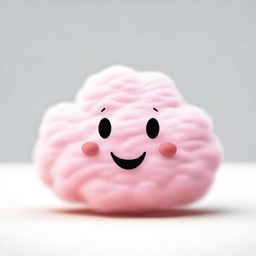 A cute, tiny pink fluffy cloud with a big, smiling face on a white background