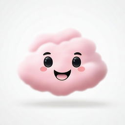 A cute, tiny pink fluffy cloud with a big, smiling face on a white background