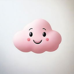 A cute, tiny, pink Cumulonimbus cloud with a big smile, set against a plain white background