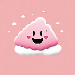 A cute, tiny, pink Cumulonimbus cloud with a big smile, set against a plain white background