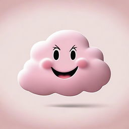 A cute, tiny, pink Cumulonimbus cloud with a big smile, set against a plain white background