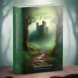 Create a captivating book cover featuring a mysterious forest with a hidden path leading to an ancient castle