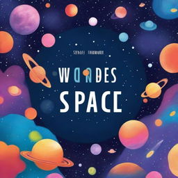 Design an engaging book cover for a science book titled 'The Wonders of Space'