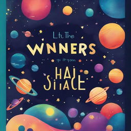 Create an eye-catching book cover for a science book titled 'The Wonders of Space'