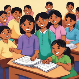 A vibrant and engaging illustration representing the Sarva Shiksha Abhiyan, an Indian government program aimed at universalizing elementary education