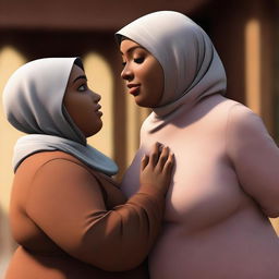 A realistic design featuring a dark-skinned, fat woman wearing a hijab