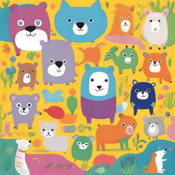 A colorful and lively book cover for a children's book featuring various animals