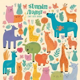 A colorful and lively book cover for a children's book featuring various animals