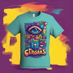 Create a t-shirt design featuring the text 'Geragas' with a unique and eye-catching picture