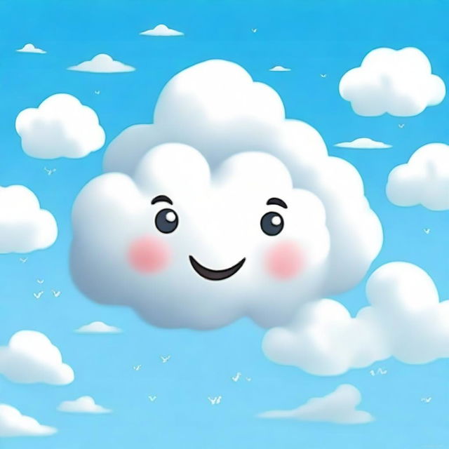 A fluffy white cumulonimbus cloud with a playful expression, winking one eye