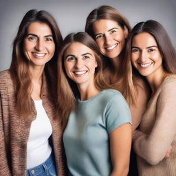 Three women who are sisters, dressed in casual clothes, are looking directly at the camera