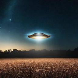 A raw photograph capturing a UFO hovering over a cornfield at night