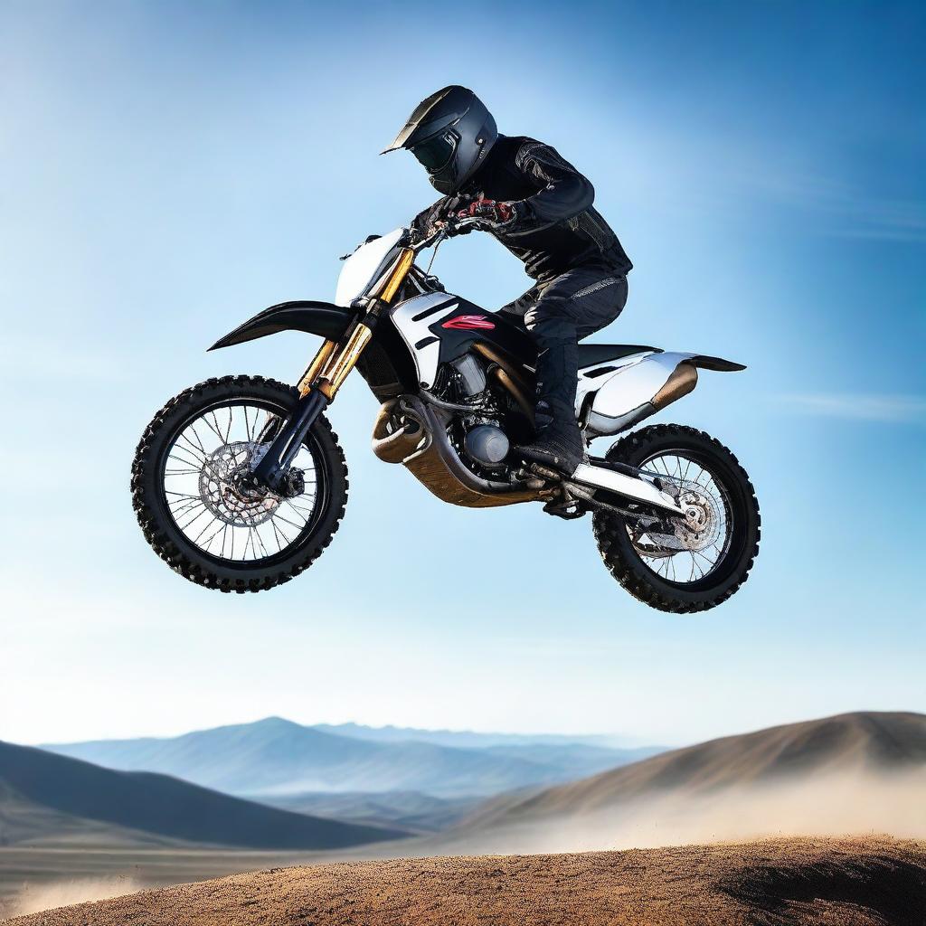 A thrilling scene of a dirt bike rider performing an impressive jump over a sleek black Porsche