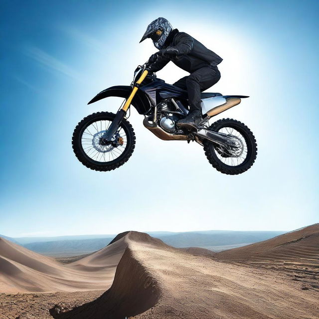 A thrilling scene of a dirt bike rider performing an impressive jump over a sleek black Porsche