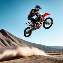 A thrilling scene of a dirt bike rider performing an impressive jump over a sleek black Porsche