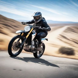 An action-packed scene of a dirt bike rider racing beside a sleek black Porsche car