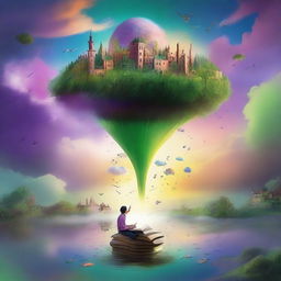 A dreamlike and magical landscape that combines everyday and fantastical elements