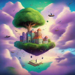 A dreamlike and magical landscape that combines everyday and fantastical elements