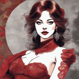 A beautiful girl wearing a red dress, depicted in an artistic style