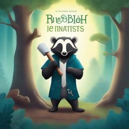 A fantasy book cover featuring a courageous badger holding a hammer, standing next to a wise, talking tree