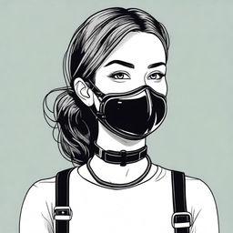 A detailed illustration of a girl with a ball gag