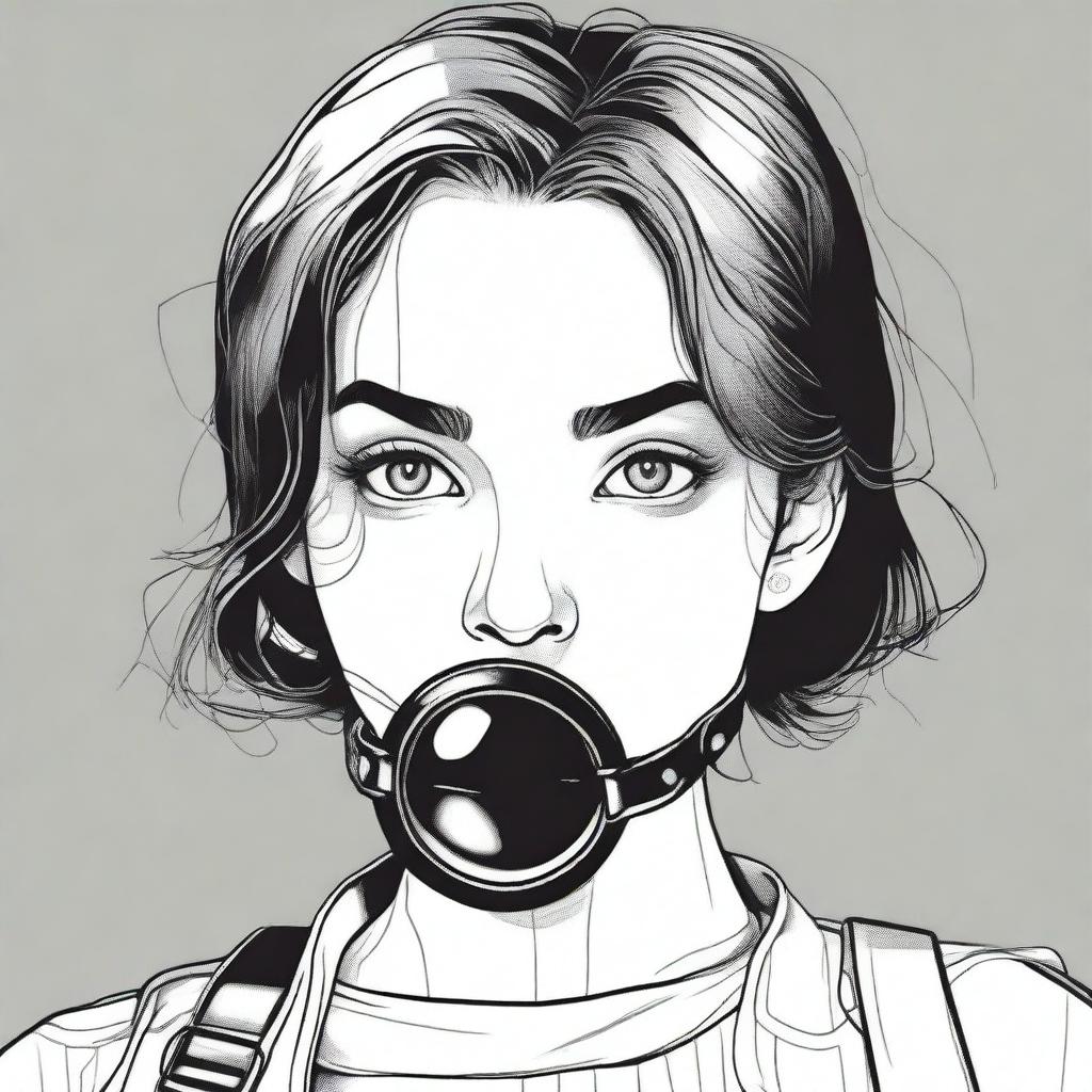 A detailed illustration of a girl with a ball gag