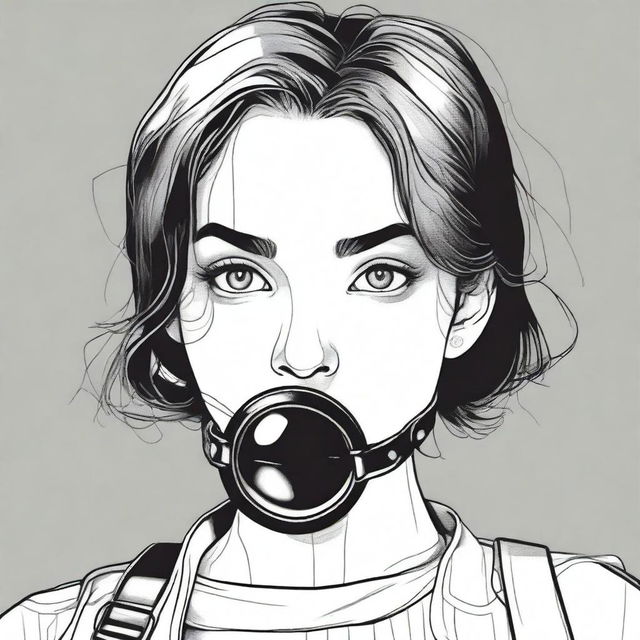 A detailed illustration of a girl with a ball gag