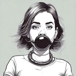 A detailed illustration of a girl with a ball gag