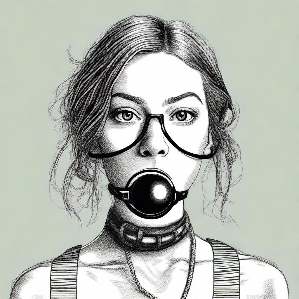 A high-definition, detailed illustration of a girl with a ball gag