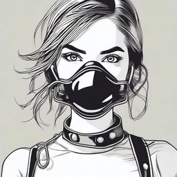 A high-definition, detailed illustration of a girl with a ball gag