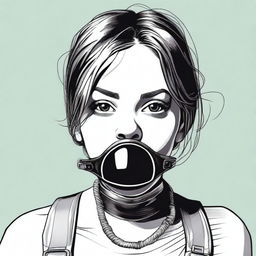 A high-definition, detailed illustration of a girl with a ball gag