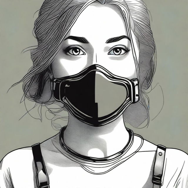 A high-definition, detailed illustration of a girl with a ball gag