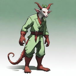 A white Tiefling with red spots on his face, hands, and feet