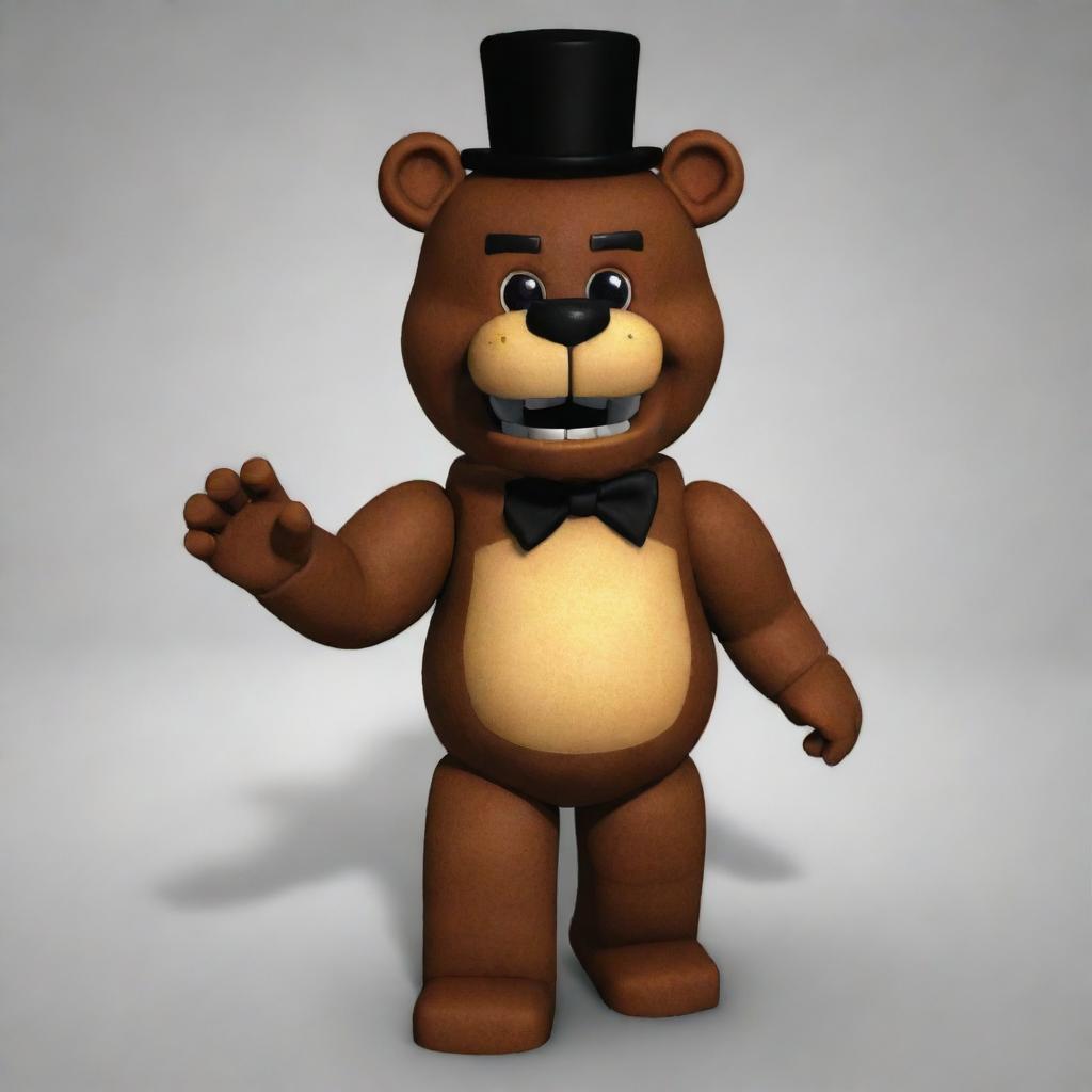 Freddy Fazbear from Five Nights at Freddy's integrated into the world of Roblox. He is exploring the digital landscape and interacting with the diverse setting and characters.