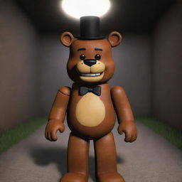 Freddy Fazbear from Five Nights at Freddy's integrated into the world of Roblox. He is exploring the digital landscape and interacting with the diverse setting and characters.