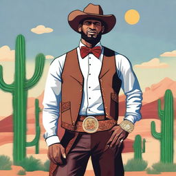 A vibrant illustration of LeBron James dressed as a cowboy