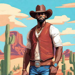 A vibrant illustration of LeBron James dressed as a cowboy