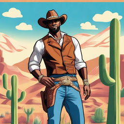 A vibrant illustration of LeBron James dressed as a cowboy