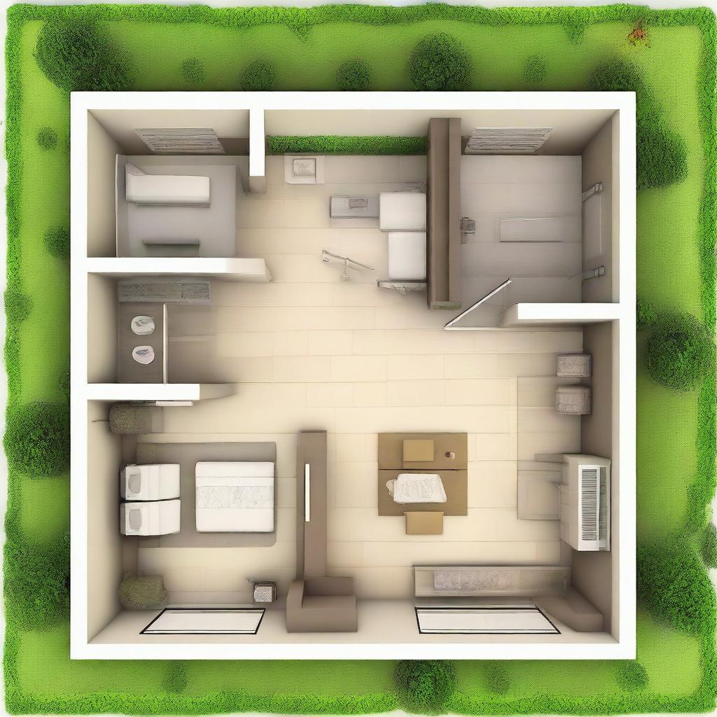 A detailed floor plan of a one-bedroom countryside house with a total area of 28 square meters